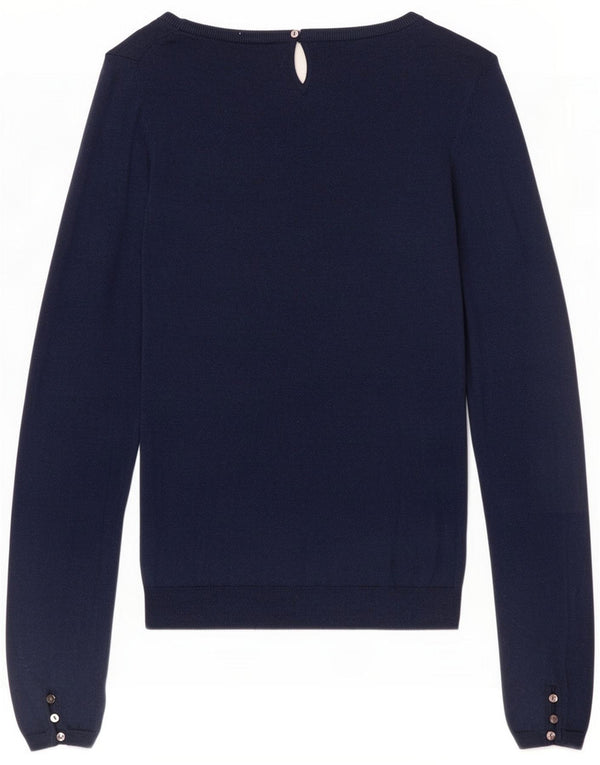 Massimo Dutti Womens Boat Neck Jumper Sweater UK 12 Medium Navy Blue Silk