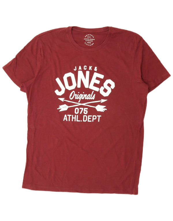 Męski T-shirt z grafiką Jack & Jones, XL, bordowa, bawełniana