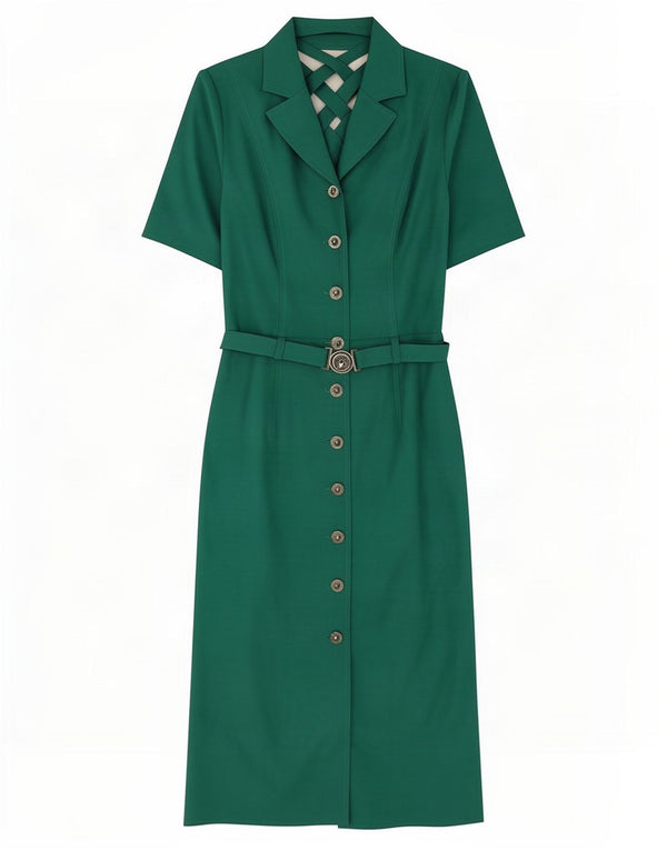 Damska sukienka koszulowa z krótkim rękawem w stylu vintage UK 10 Small Green
