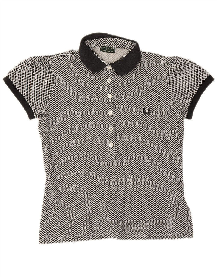 Damska koszulka polo FRED PERRY UK 12, średnia, granatowa, bawełniana w kwiaty