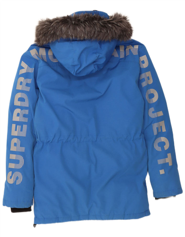 SUPERDRY Męski ocieplany płaszcz z kapturem i grafiką UK 36 Small Blue Nylon