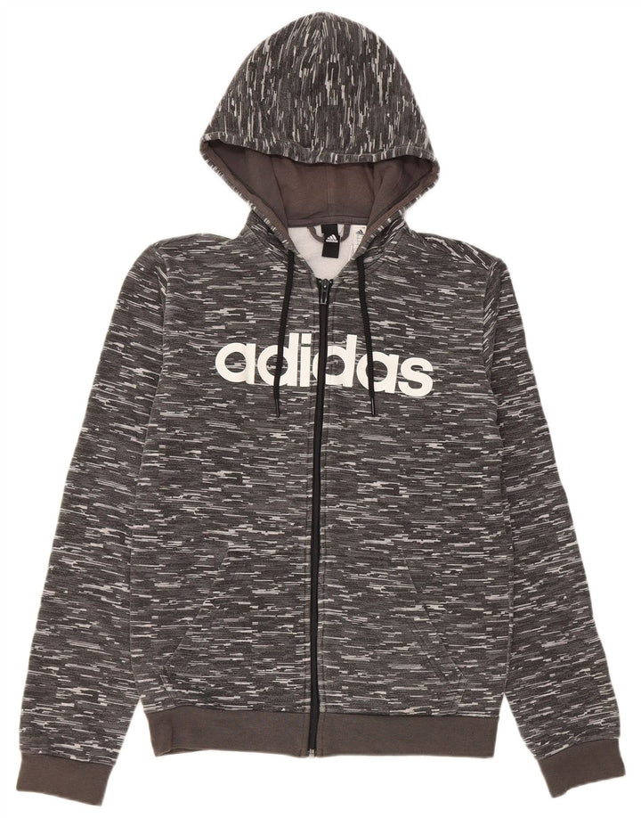 Męski sweter z kapturem i zamkiem błyskawicznym Adidas, mały, szary, nakrapiany poliester