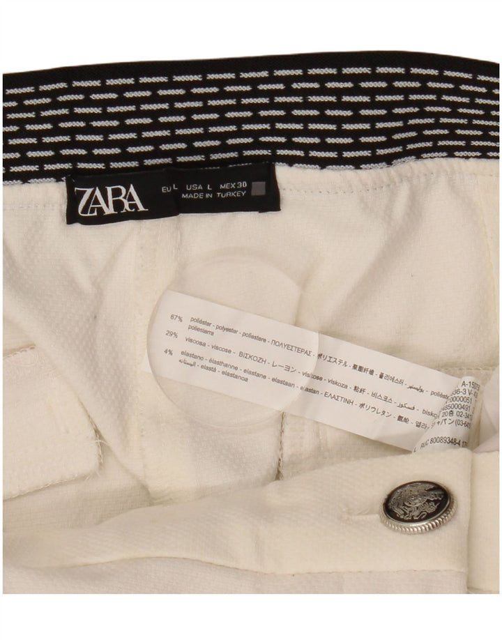 Damskie spodnie typu slim chino Zara, duże, W30 L27, biały poliester z blokami kolorów