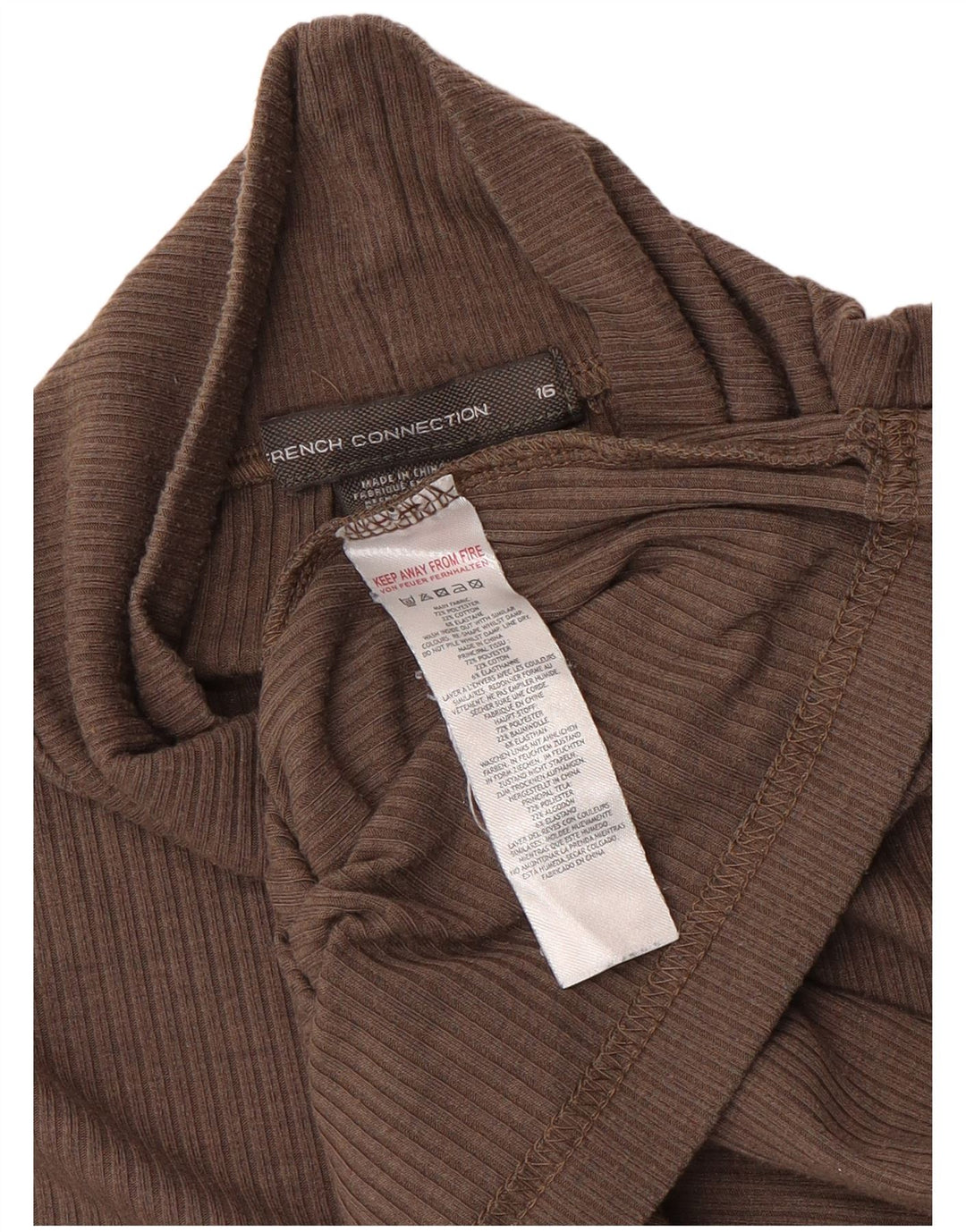 Top damski French Connection z długim rękawem, UK 16, duży, brązowy poliester