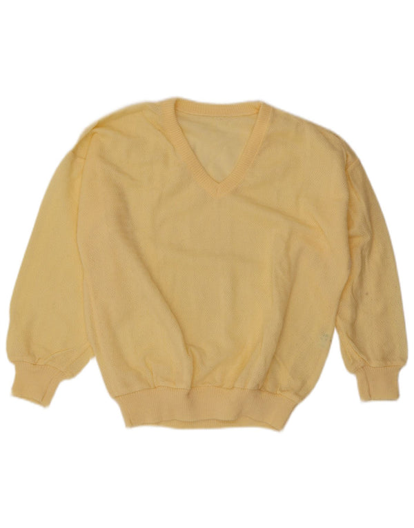 Sweter damski w stylu vintage z dekoltem w kształcie litery V, UK 16, duży, żółty