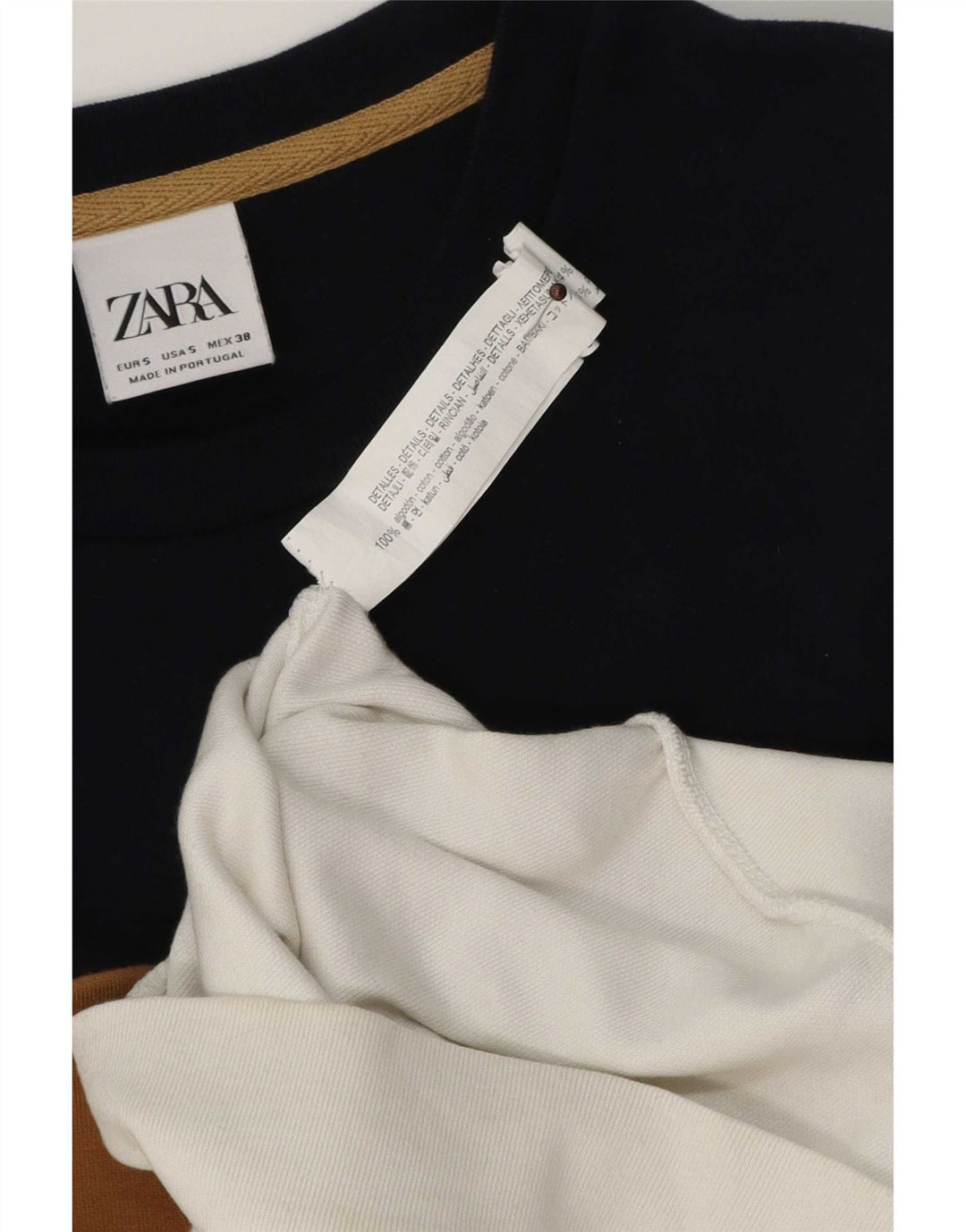 Męski sweter Zara, mały, biały, z blokami kolorów, bawełniany