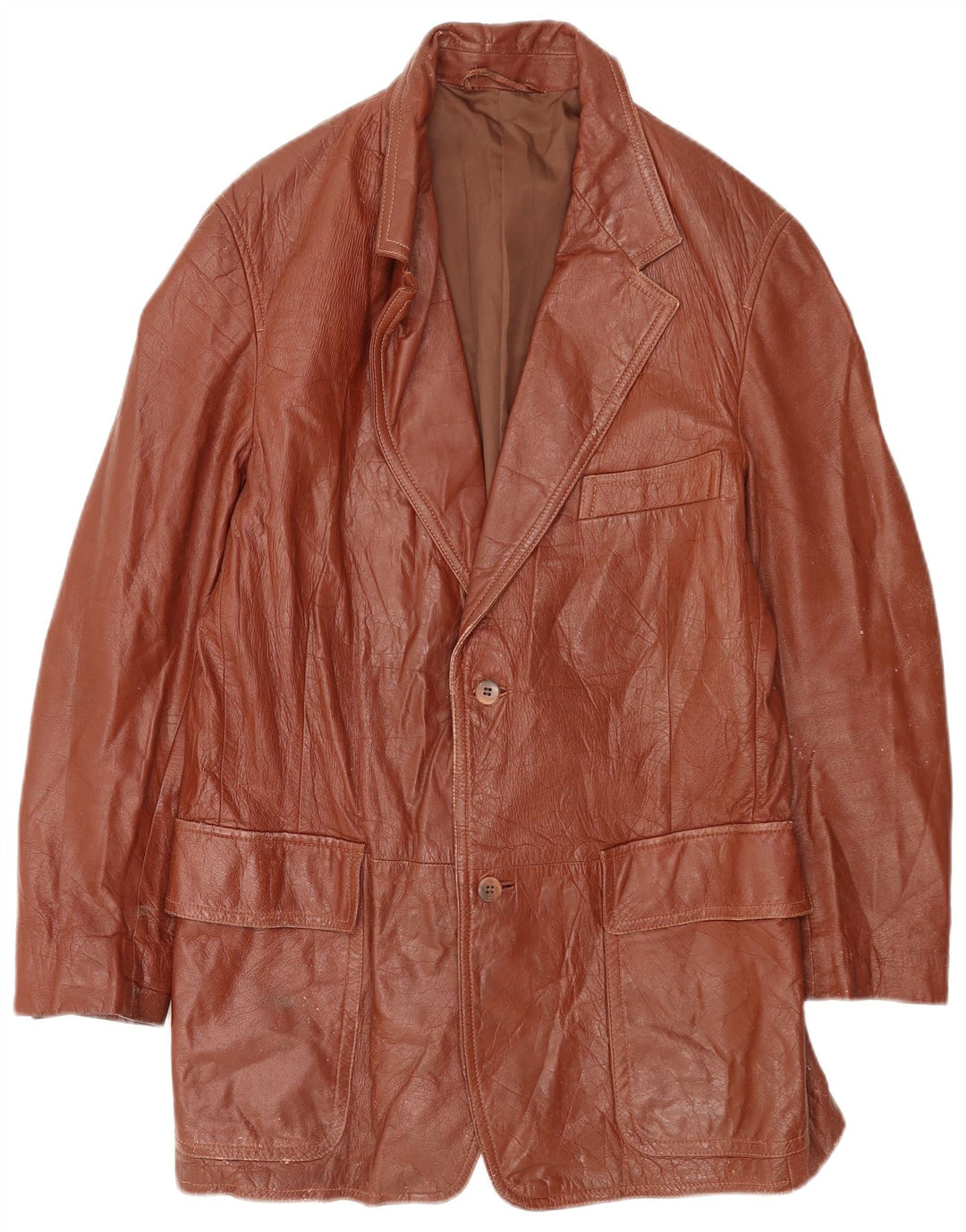 Vintage męska kurtka skórzana UK 40 duża brązowa skóra