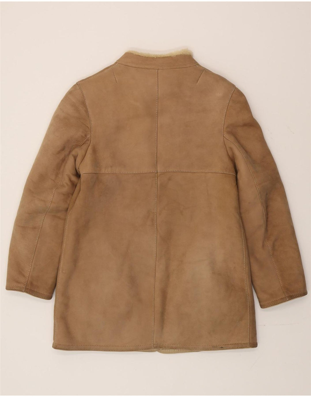 Damski płaszcz z owczej skóry w stylu vintage IT 44 Średni beżowy płaszcz z owczej skóry