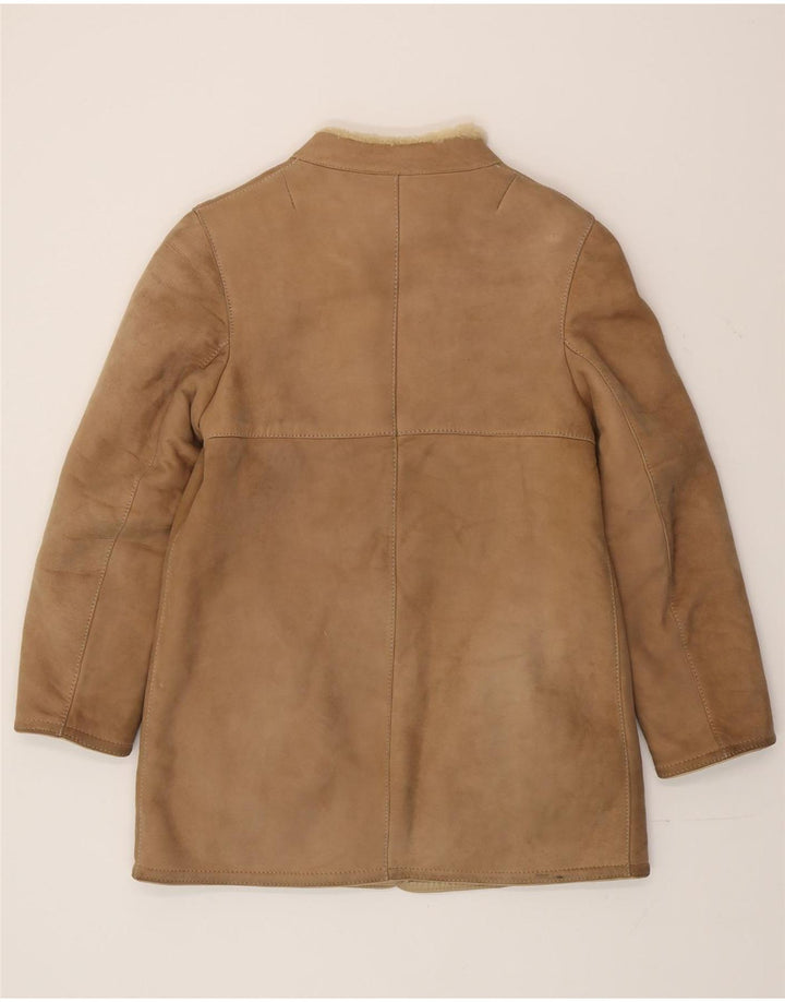 Damski płaszcz z owczej skóry w stylu vintage IT 44 Średni beżowy płaszcz z owczej skóry