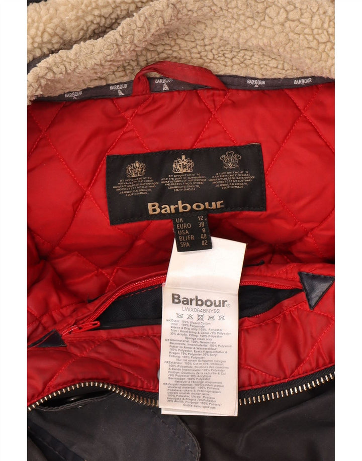 Damska kurtka z kapturem, oversize, woskowana, BARBOUR UK 12, średnia, granatowa, bawełniana