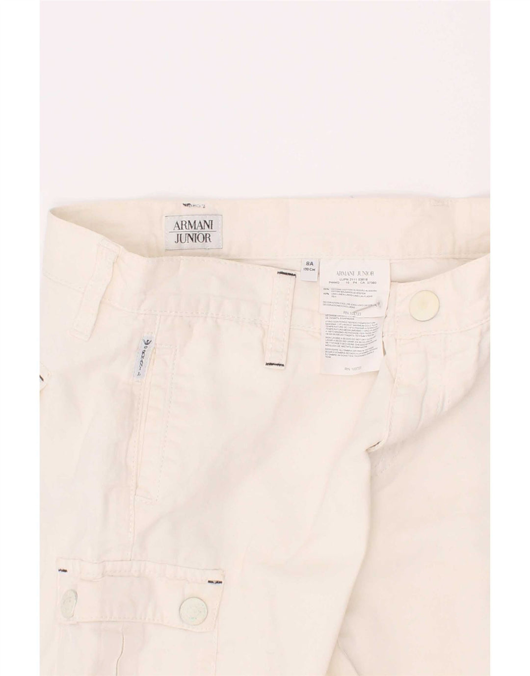 Spodenki chłopięce Armani Junior Cargo 7-8 lat W24 Biała bawełna