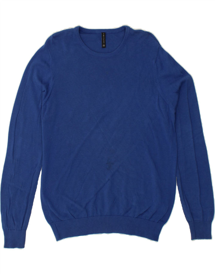 PIAZZA ITALIA Mens Crew Neck Jumper Sweater Medium Blue Vintage PIAZZA ITALIA and Second-Hand PIAZZA ITALIA from Messina Hembry 