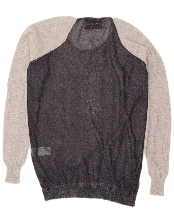 Sweter damski w stylu vintage z dekoltem w łódkę UK 16, duży, szary, z blokami kolorów