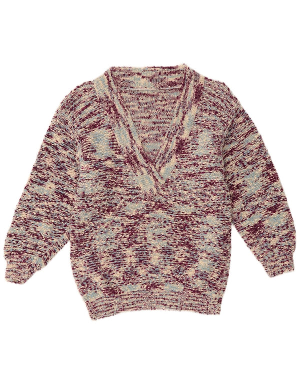 Sweter damski w stylu vintage z dekoltem w kształcie litery V, UK 12, średni, wielobarwny, nakrapiany