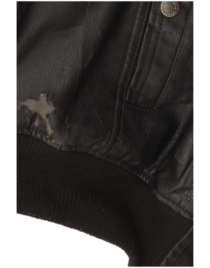 Identyczna męska kurtka bomber ze sztucznej skóry w stylu motocyklowym UK 42 XL, czarny poliester