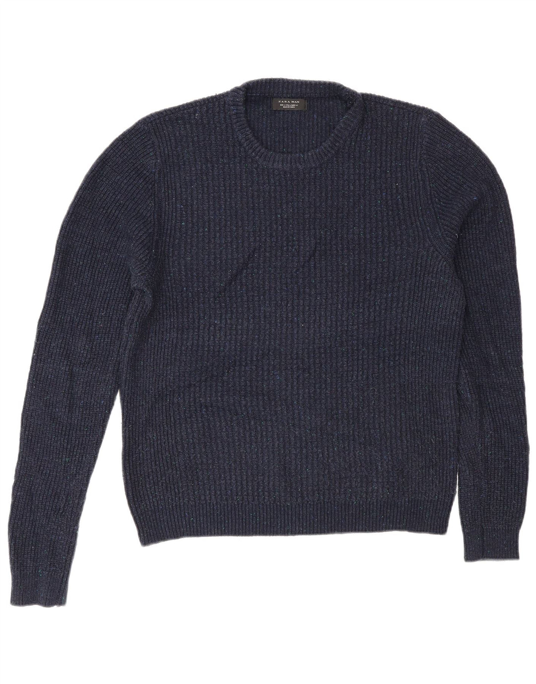Męski sweter Zara z okrągłym dekoltem, duży, granatowy, akrylowy