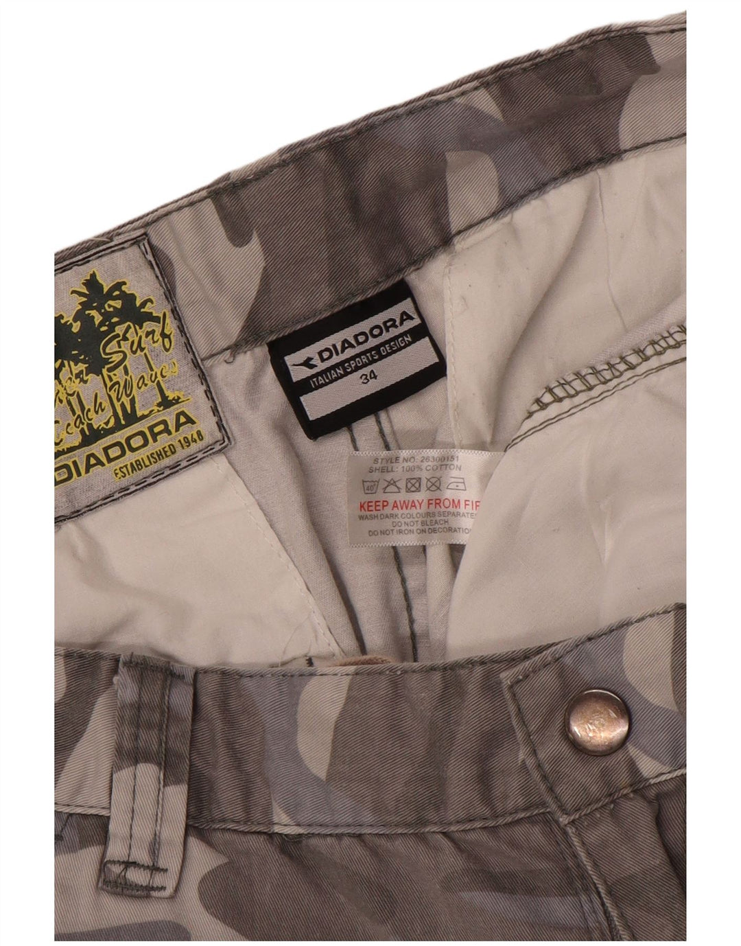 Męskie spodenki cargo Diadora W34, duże, szare, bawełniane w kamuflażu