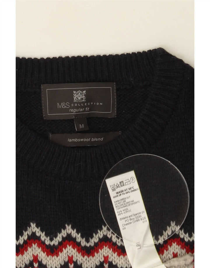 Marks & Spencer Męski sweter z okrągłym dekoltem, średnioszary Fair Isle
