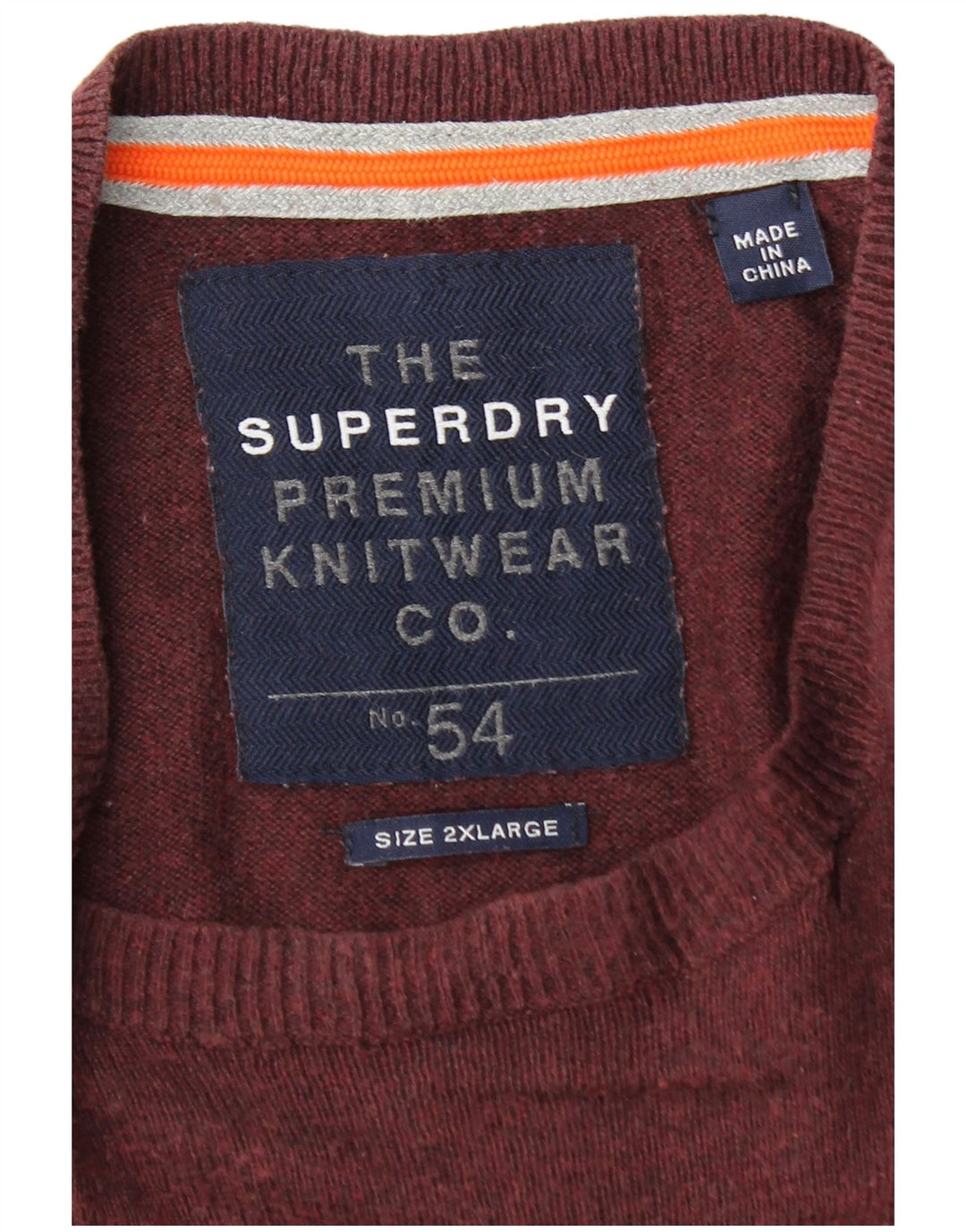 Męski sweter z okrągłym dekoltem Superdry 2XL, bordowa bawełna