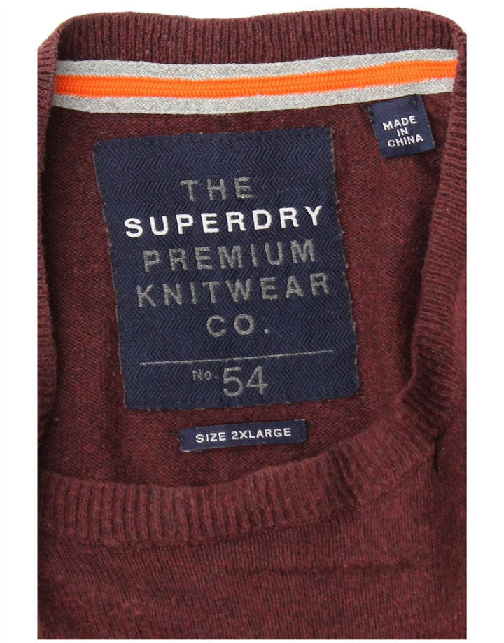 Męski sweter z okrągłym dekoltem Superdry 2XL, bordowa bawełna