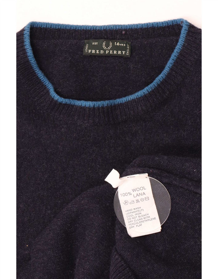 Sweter chłopięcy Fred Perry z okrągłym dekoltem, 13-14 lat, granatowo-wełniany