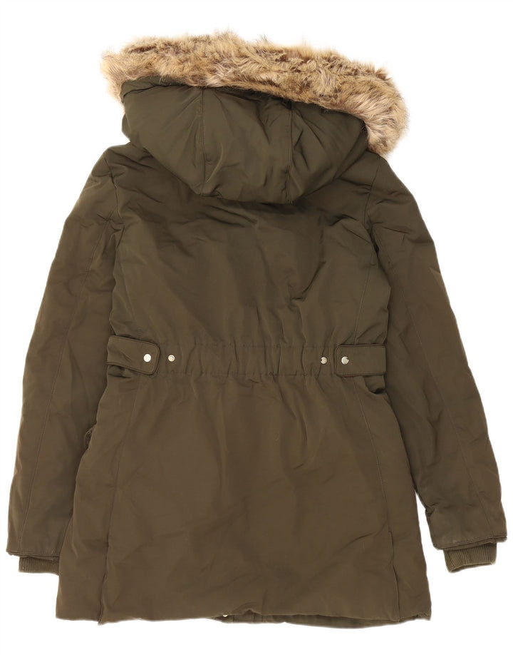 Damska kurtka ZARA z kapturem Sherpa Parka UK 14, średni khaki, poliester