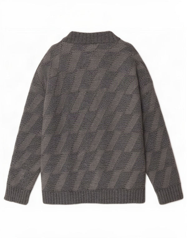 Vintage męski sweter rozpinany, duży niebieski geometryczny