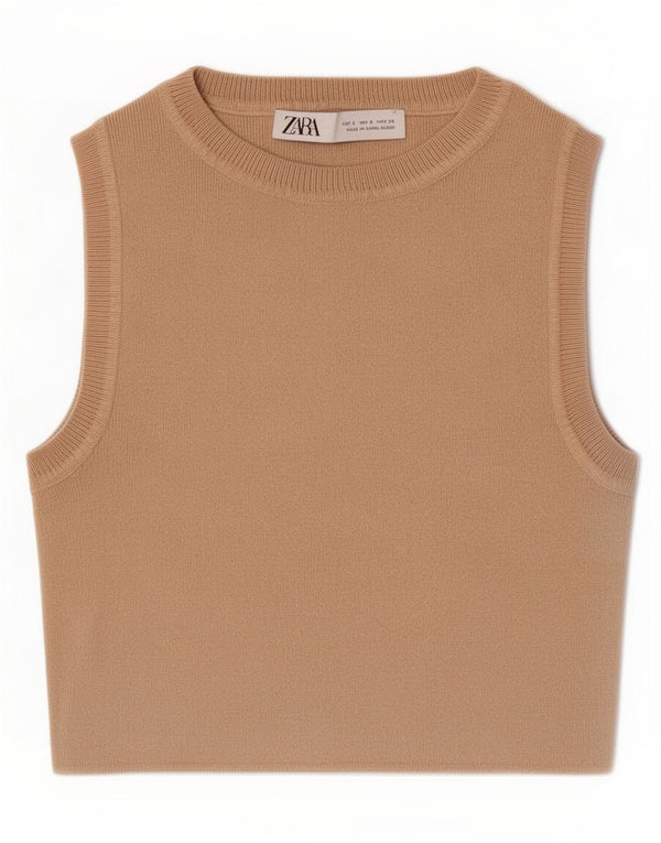 Damski krótki top Zara UK 8 Small Beżowa wiskoza