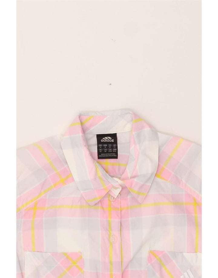ADIDAS Womens Short Sleeve Shirt UK 14 Medium Pink Check Vintage Adidas and Second-Hand Adidas from Messina Hembry 