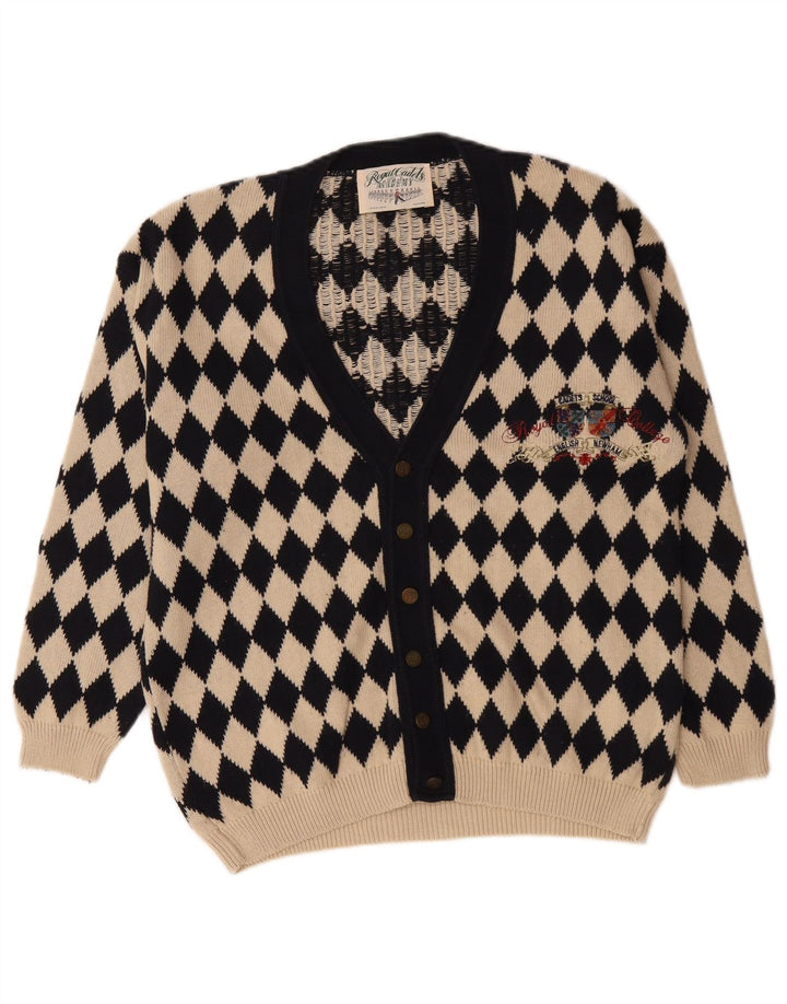 Męski sweter z grafiką w stylu vintage, średni beż, argyle/diamentowa bawełna