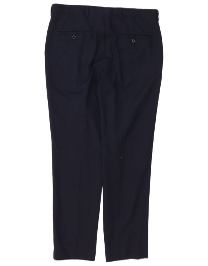 Marks & Spencer Męskie spodnie garniturowe slim fit W32 L29 Granatowo-wełniane