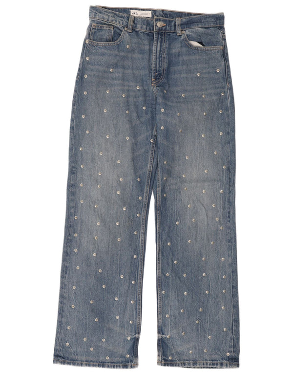 Damskie jeansy z szeroką nogawką Zara EU 38 Small W28 L31 Niebieskie kropki