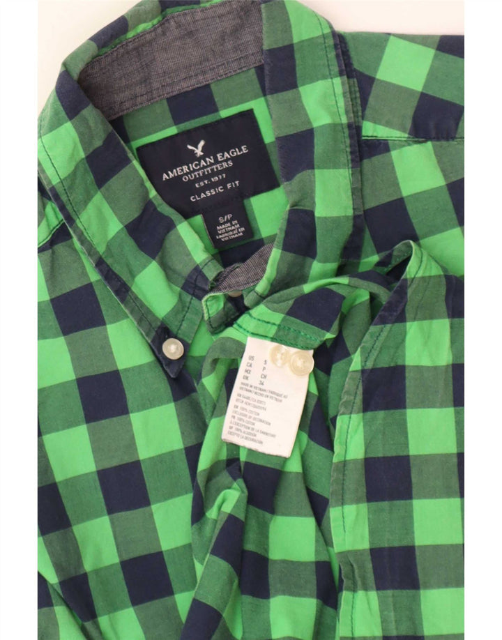 American Eagle Mens Classic Fit Shirt Small Green Gingham Cotton