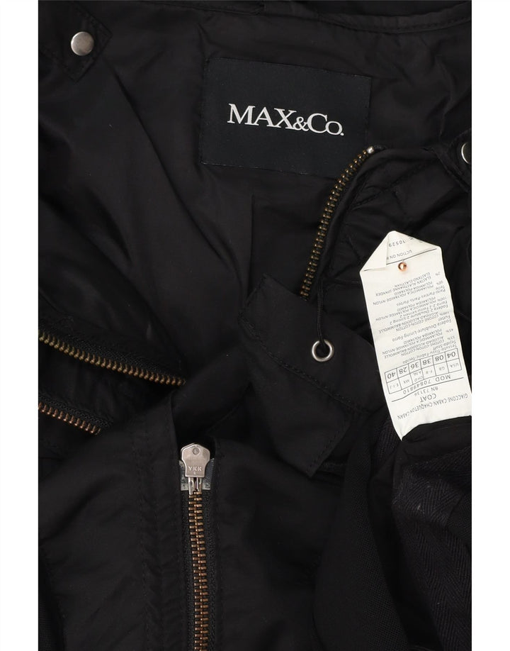 MAX & CO. Damska kurtka parka oversize z kapturem UK 8, mała, czarna, bawełniana