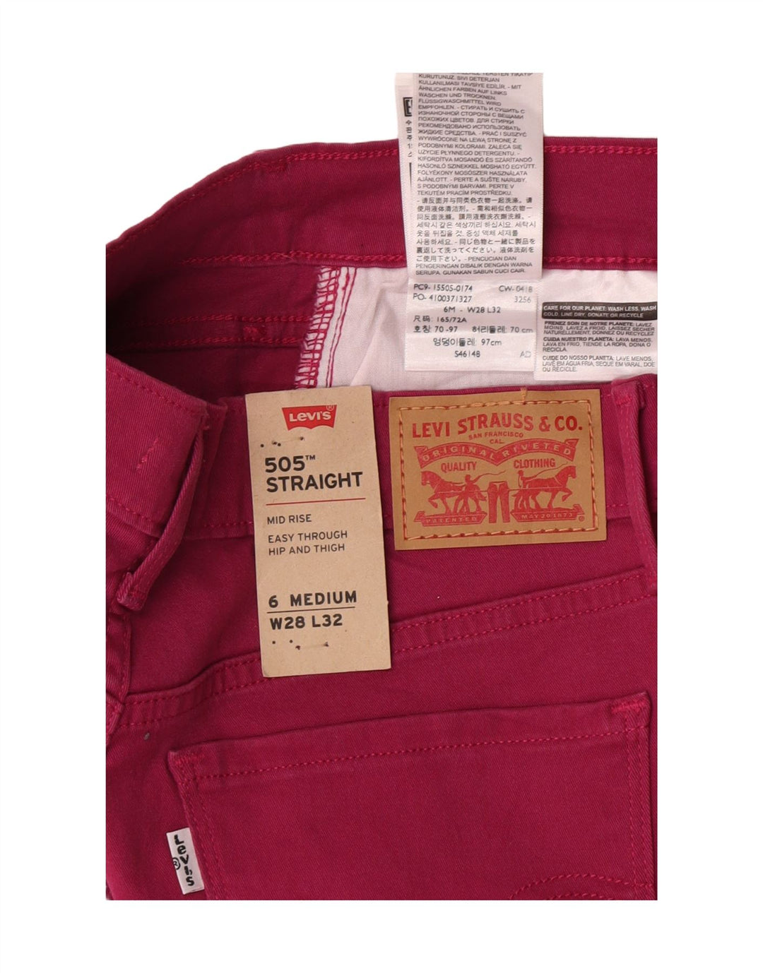 Damskie jeansy Levi's 505 ze średnim stanem US 6 Medium W28 L32 Różowa bawełna