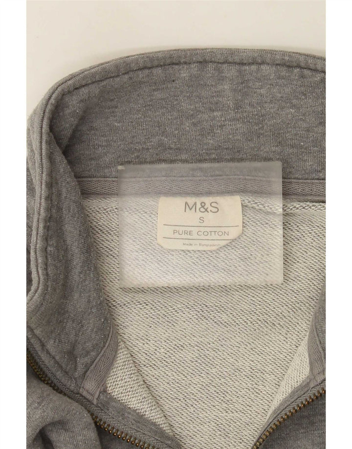 Marks & Spencer Męski sweter z zamkiem błyskawicznym, mały, szary, bawełniany