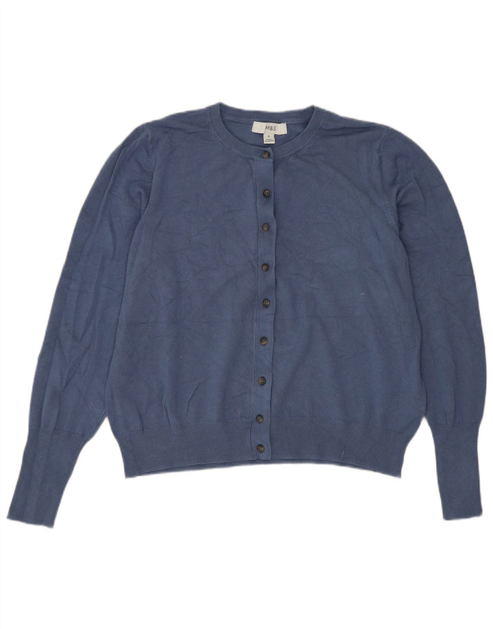 Marks & Spencer Krótki sweter damski UK 16, duży, niebieski wiskoza