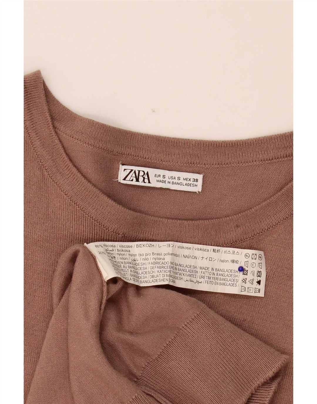 Męski sweter Zara z dekoltem w łódkę, mały, beżowy, wiskozowy