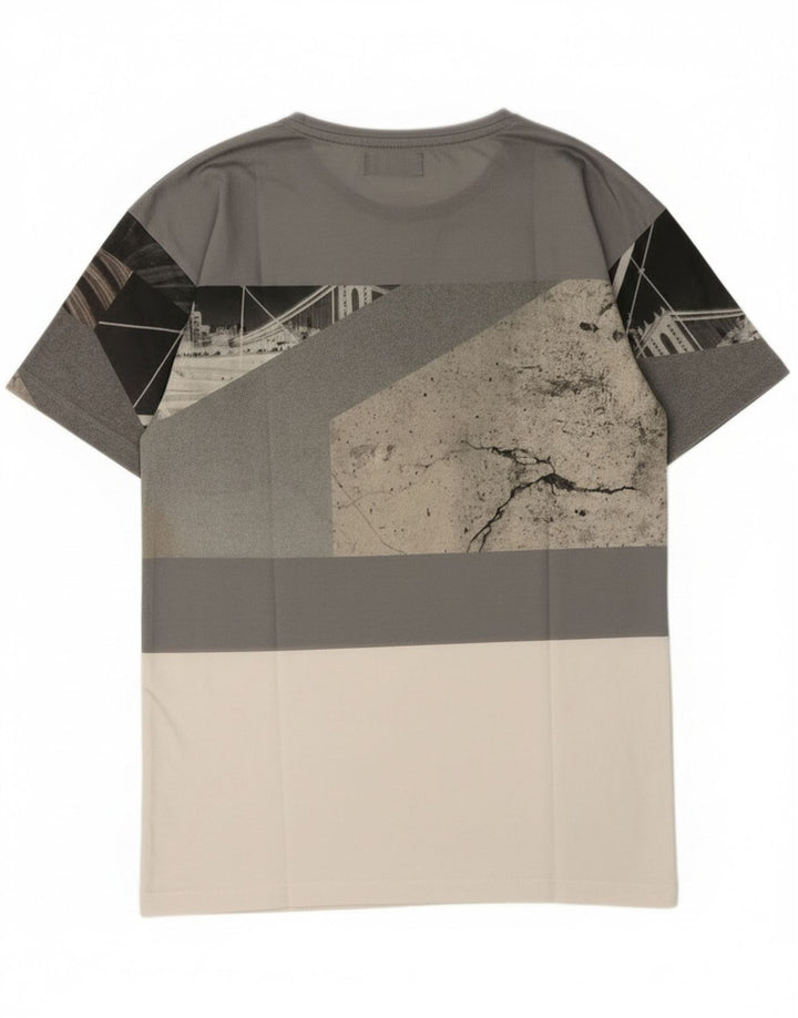 Męski T-shirt z grafiką Zara, mały, szary blok kolorów