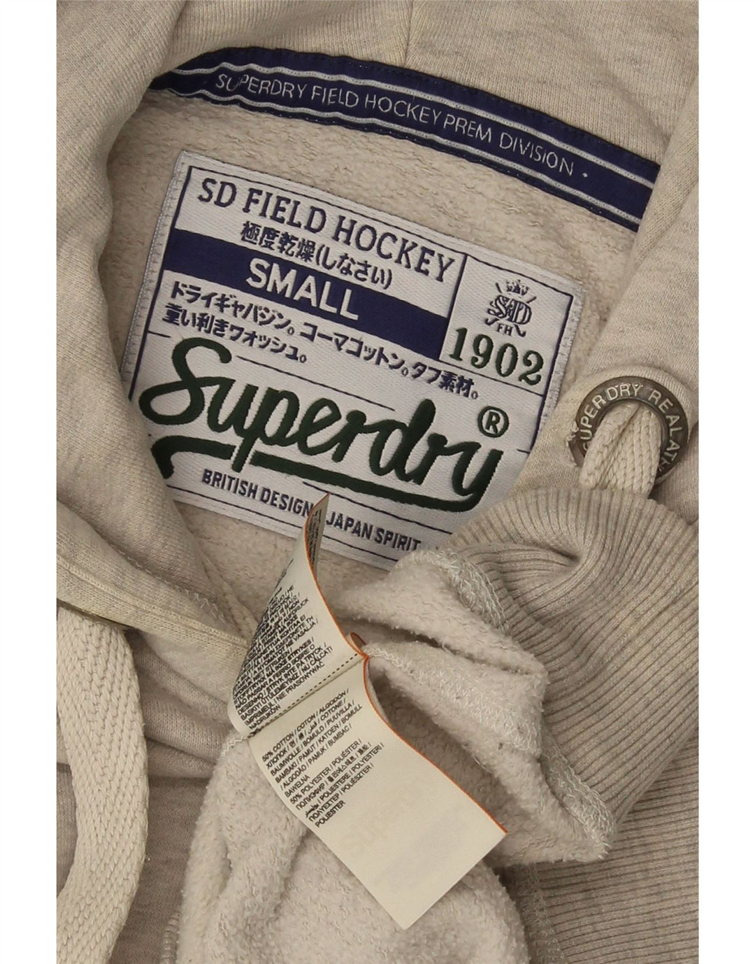 Męski sweter z kapturem Superdry z grafiką, mały, szary, bawełniany