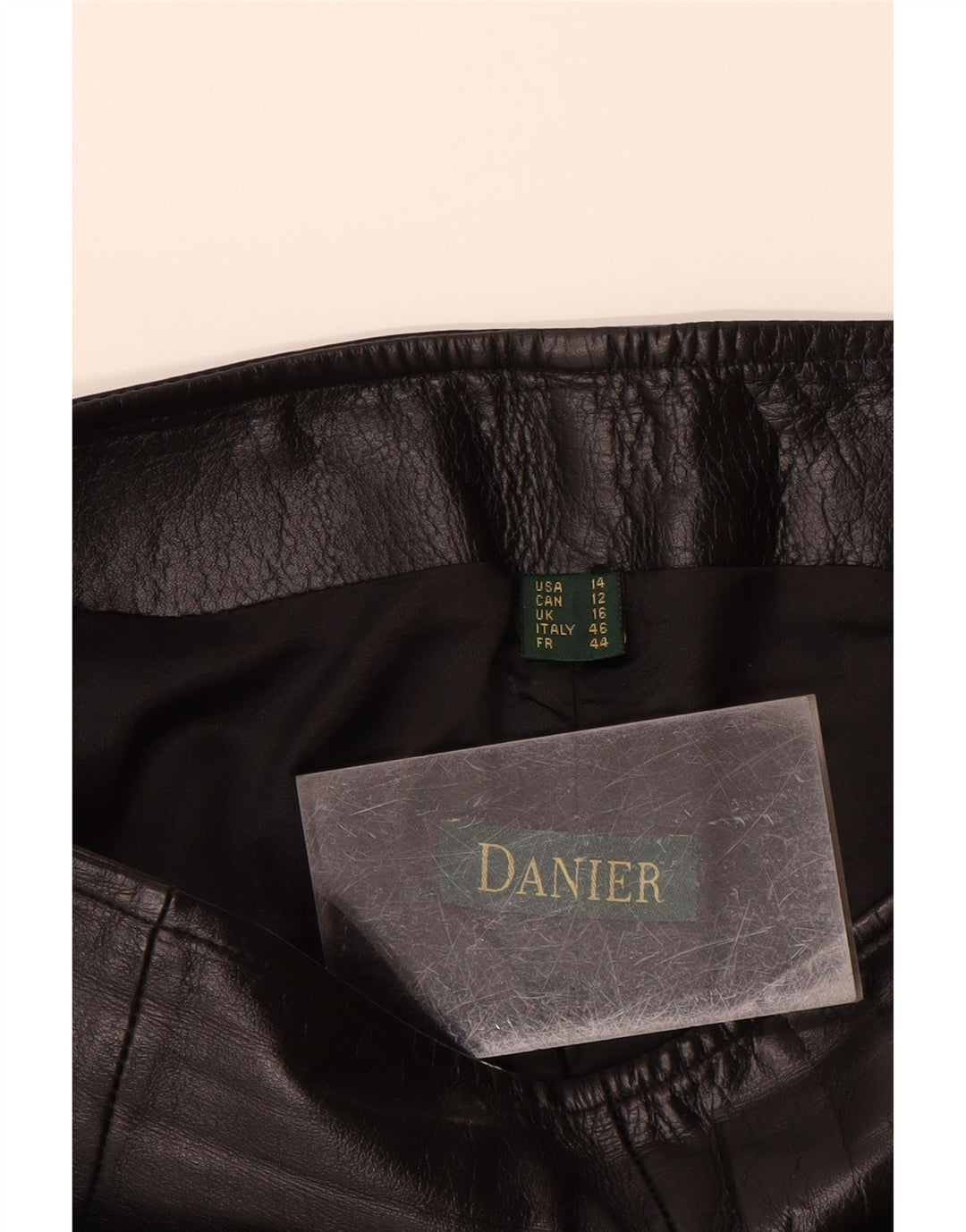 Spodnie damskie DANIER proste skórzane UK 16 duże W34 L31 czarna skóra