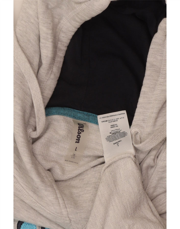 Męski sweter z kapturem i grafiką WILSON, duży, szary, z bawełny w cętki