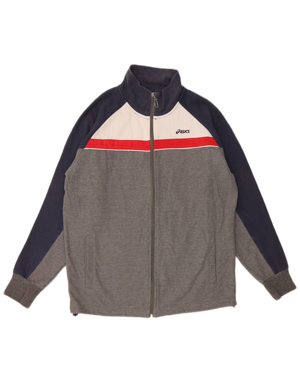 ASICS Mens Tracksuit Top Jacket Medium Grey Colourblock Cotton