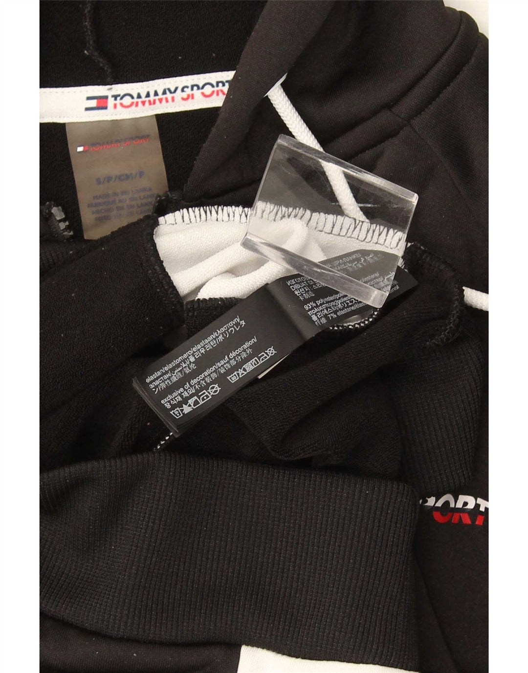Męski sweter z kapturem i zamkiem Tommy Hilfiger, mały, czarny poliester z blokami kolorów