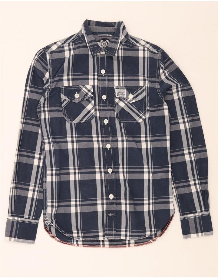 SUPERDRY Mens Shirt Small Navy Blue Check Cotton Vintage Superdry and Second-Hand Superdry from Messina Hembry 