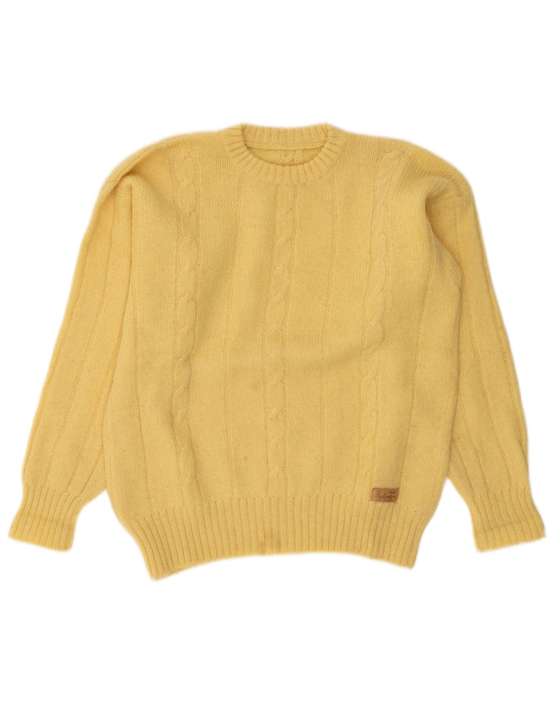 Sweter męski z okrągłym dekoltem w stylu vintage, średnio żółty