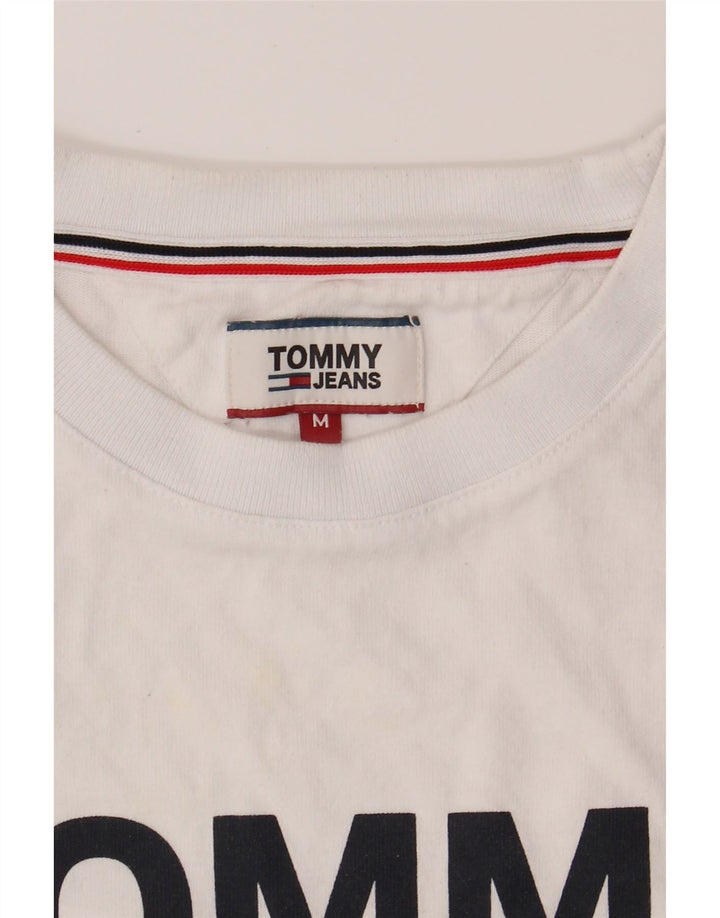 TOMMY HILFIGER Mens Graphic T-Shirt Top Medium White Cotton Vintage Tommy Hilfiger and Second-Hand Tommy Hilfiger from Messina Hembry 