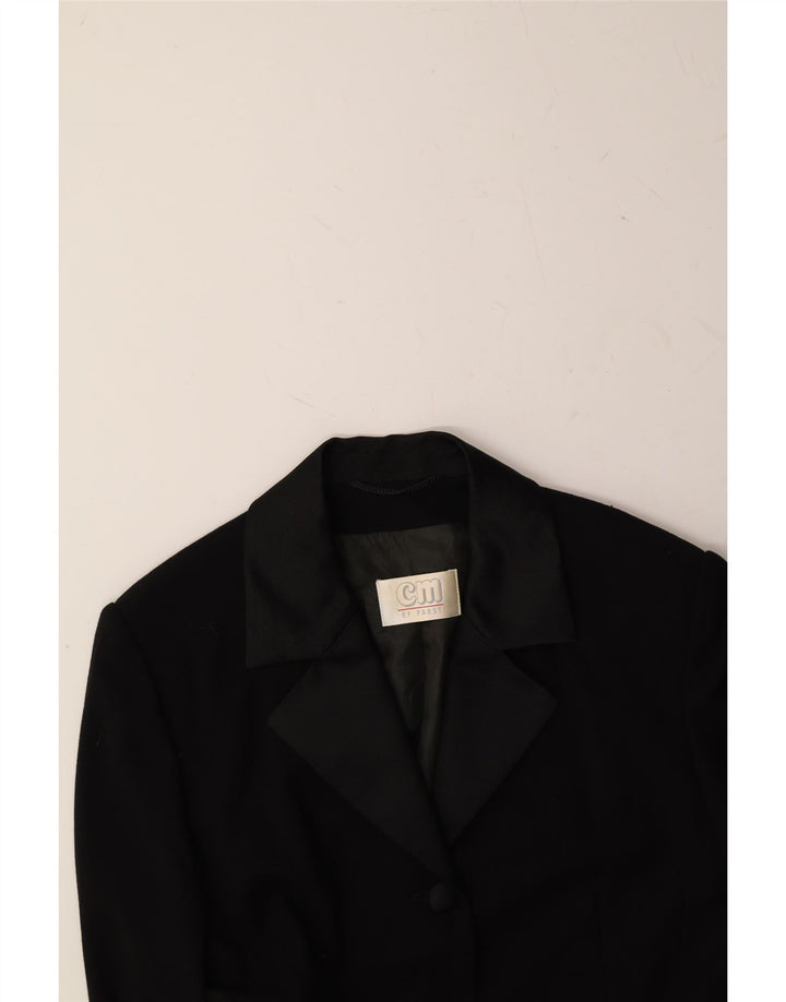 VINTAGE Womens 3 Button Blazer Jacket UK 12 Medium Black Wool Vintage Vintage and Second-Hand Vintage from Messina Hembry 