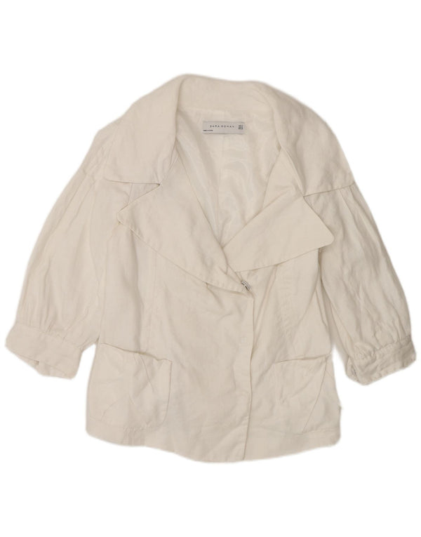 Zara Womens 3/4 Sleeve Blazer Jacket UK 12 Medium White Ramie