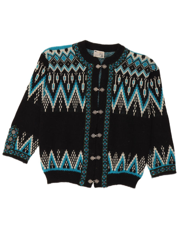 Sweter damski w stylu vintage, UK 14, średni czarny, wełna Fair Isle